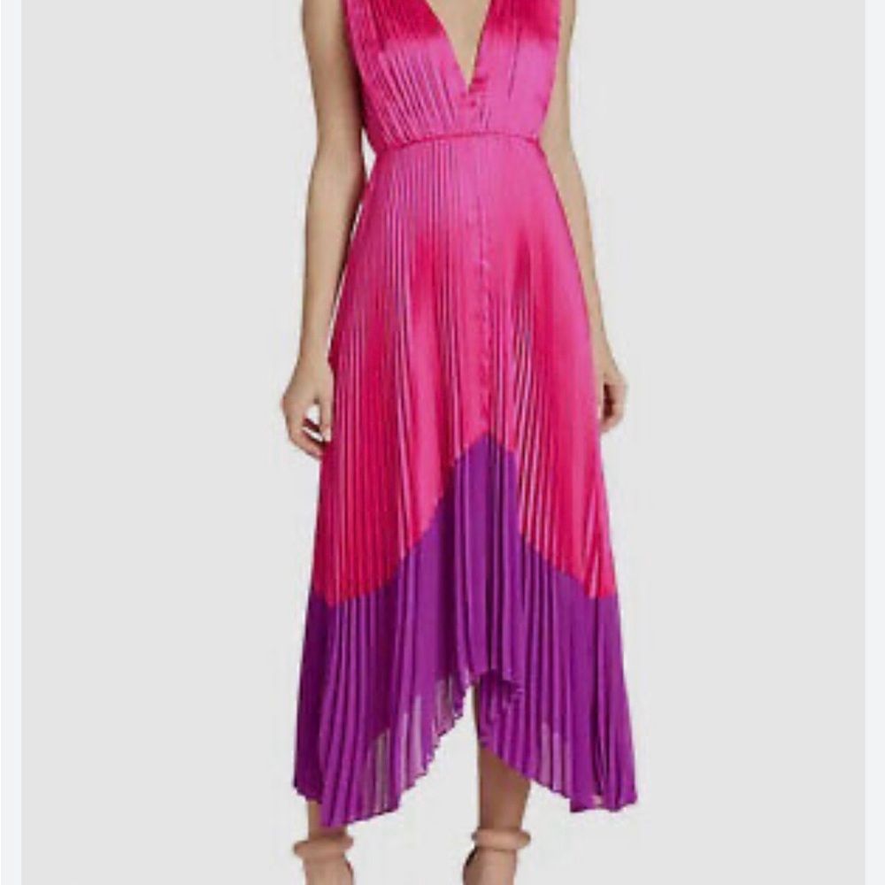 Pink and Purple Pleated Women's Dress